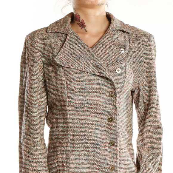 SilkRoll Brown Tweed Asymmetrical Button-Up Jacket - Picture 4 of 4